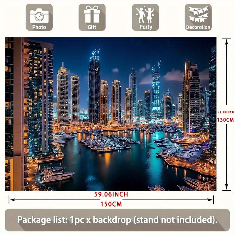 2D plane, 1 polyester banner of dock night scene for party, suitable for home and room decoration, as well as event background.