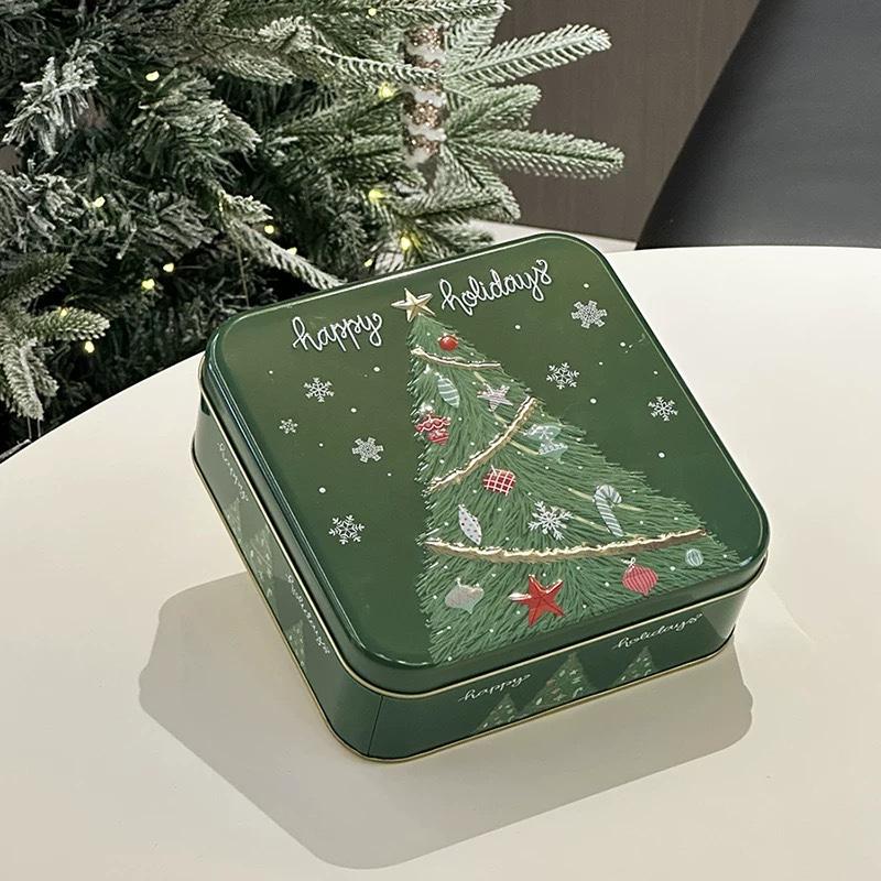 WTEMPO Square Printed Empty Metal Box Christmas Party Favors Christmas Gift Packaging Box Wedding Decorations
