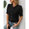 Womens Lace Crochet Short Sleeve Blouse With Round Neck Button Down Casual Hollow Out Top