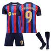 22/23 Barcelona Home Lewandowski Jerseys Children's Football Uniform Training Suit Set