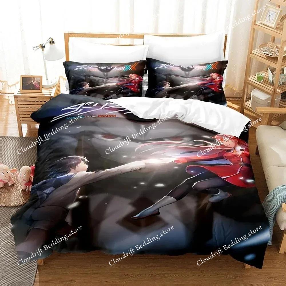 Darling In The Franxx Bettwäscheset Jungen Schlafzimmer Bettbezug Set 3D Spannbettlaken Einzelbett Doppelbett Full Queen King Size Bettbezug Bettset