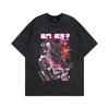 INS Japanese Cartoon Circle Collar Heavy Washing Water T-shirt High Street Loose Two-dimensional Men's and Women's Same Short-sleeved OVERSIZE