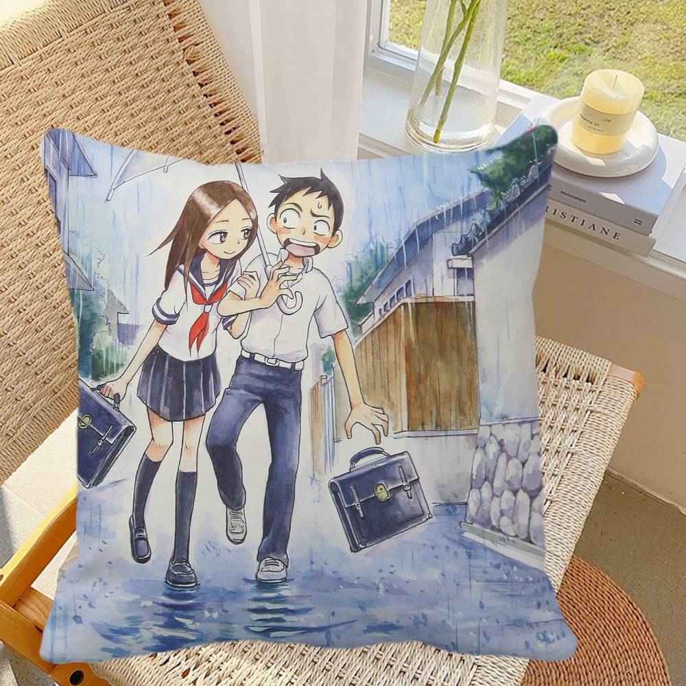 Teasing Master Takagi-san Anime Pillow Case Square Pillow Bedroom Sofa Leisure Comfort Cushion Car Home Decoration