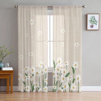Flower Daisy Tulle Curtains For Living Room Bedroom Decoration Chiffon Sheer Voile Kitchen Window Curtain Drapes