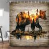 Rustic Bear Shower Curtain Country Wild Animals Forest Plank Background Mountain Woodland Nature Retro Bathroom Decor Gift