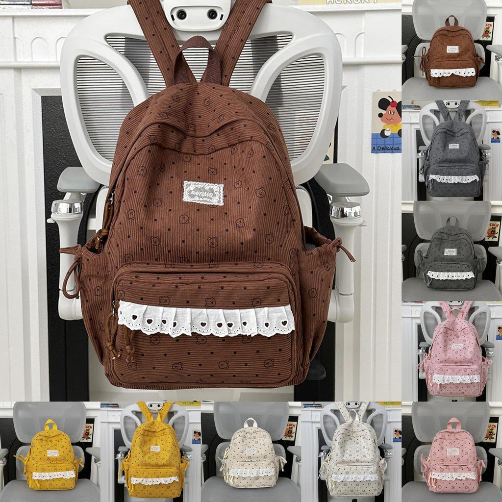 College Style Youth Travel Backpack For Girls With Nylon Material And Cartoon Pattern