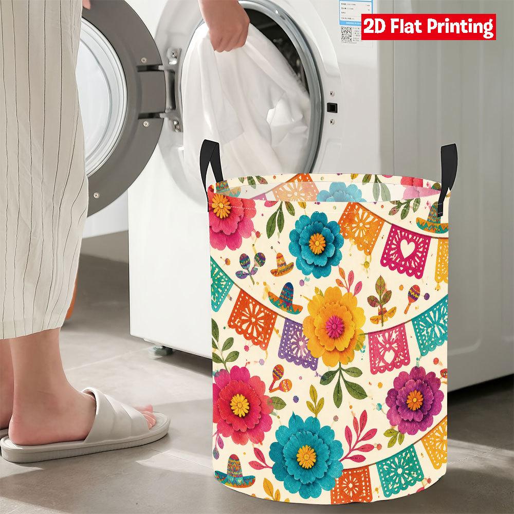 Collapsible Laundry Basket Large Round Waterproof Fabric Hamper Dirty Clothes Storage Bin Toy Organizer with Handles