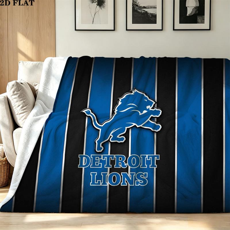 Detroit Lions Logo Print Flannel Blanket High Quality Warm Comfortable Cover for All Seasons Perfect for Gifts Home Decor