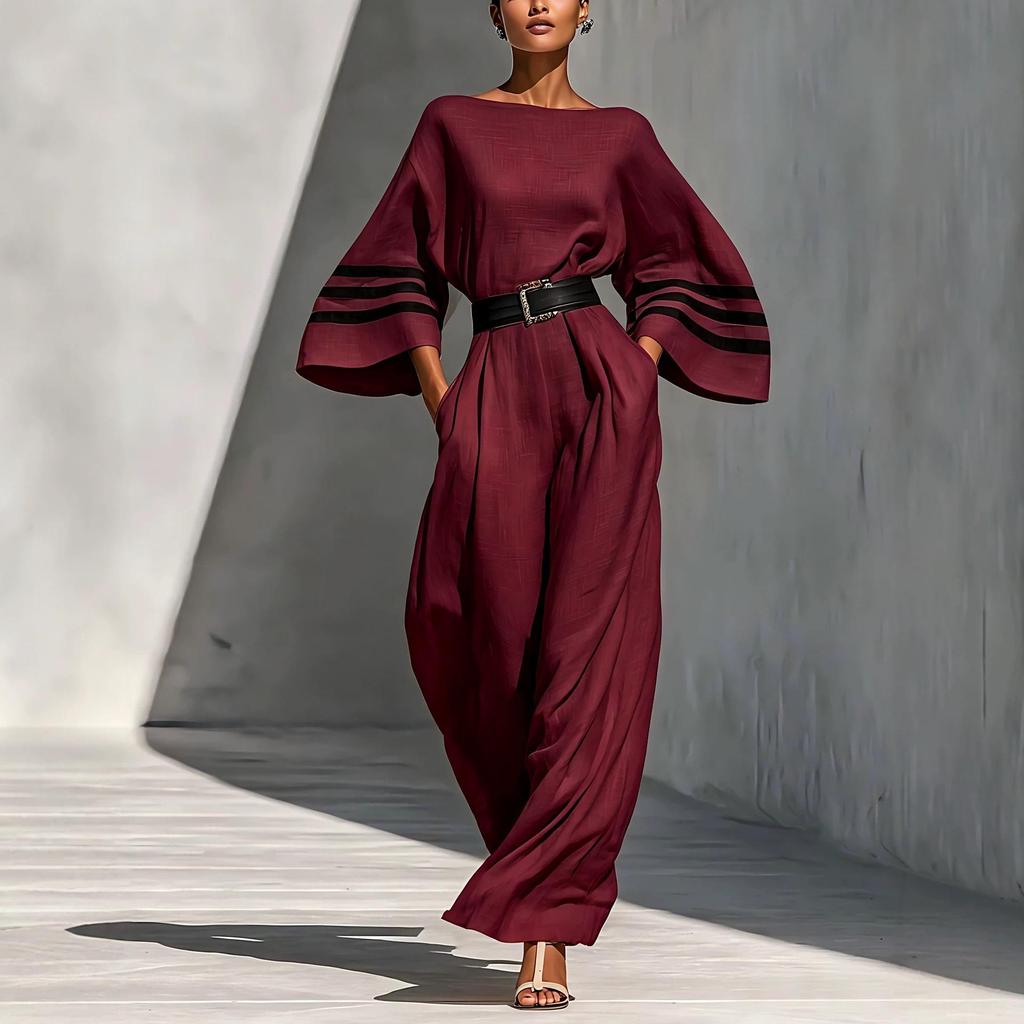 2026 European Spring/Summer Women's French Linen Blend Wide-Leg Jumpsuit