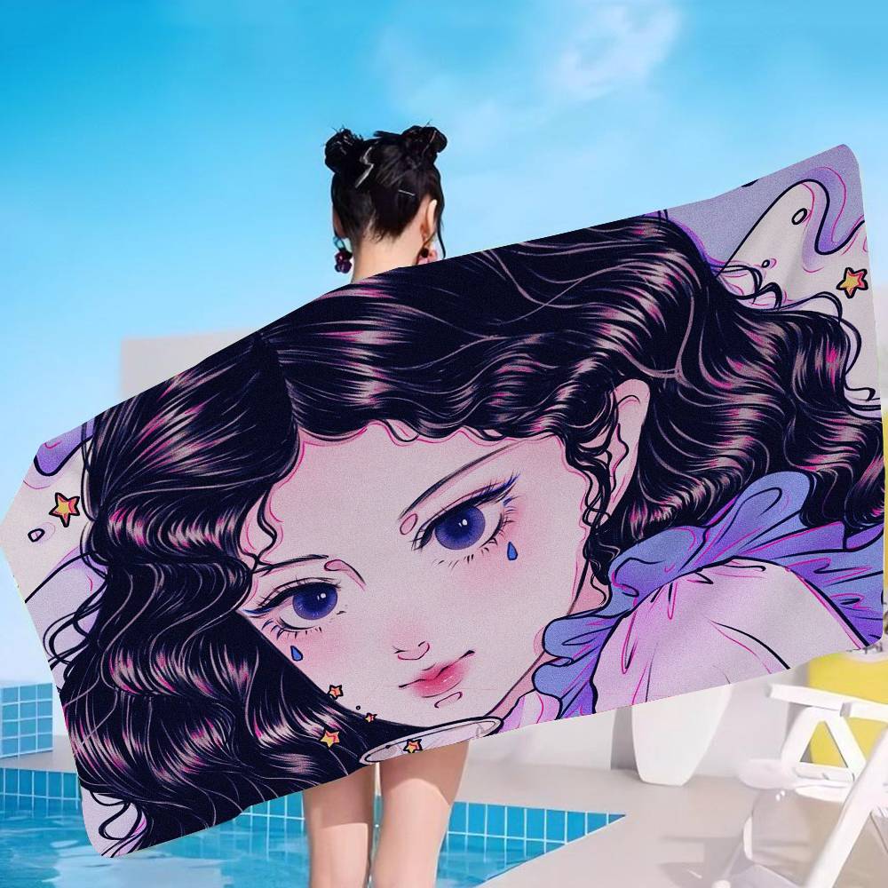 Pretty Girl Bath Towel Microfiber Soft Water Absorbing Breathable For Girl Kids Decorative Cartoon Beach Towel