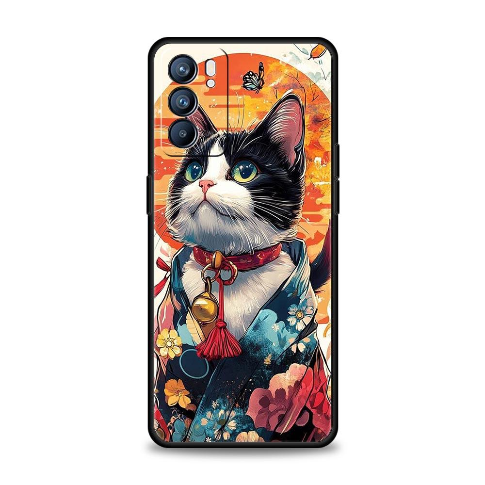 Phone Case Cover For Oppo A17 A31 A54 A57 A78 A79 Find X5 X6 Reno 7 8 10 11 12 13 F Pro Soft TPU Shell Animal Cat Tattoo Capas