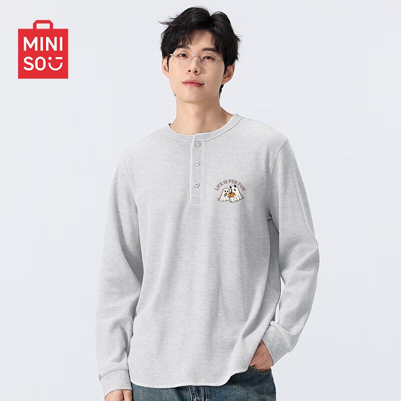 MINISO Men s Henley Waffle Knit Long-Sleeve T-Shirt 3XL