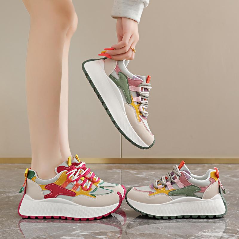Women's Autumn New Dad Sneakers, Thick‑Sole Height‑Increase Casual Shoes, Versatile Trendy Thick‑Sole Travel Shoes