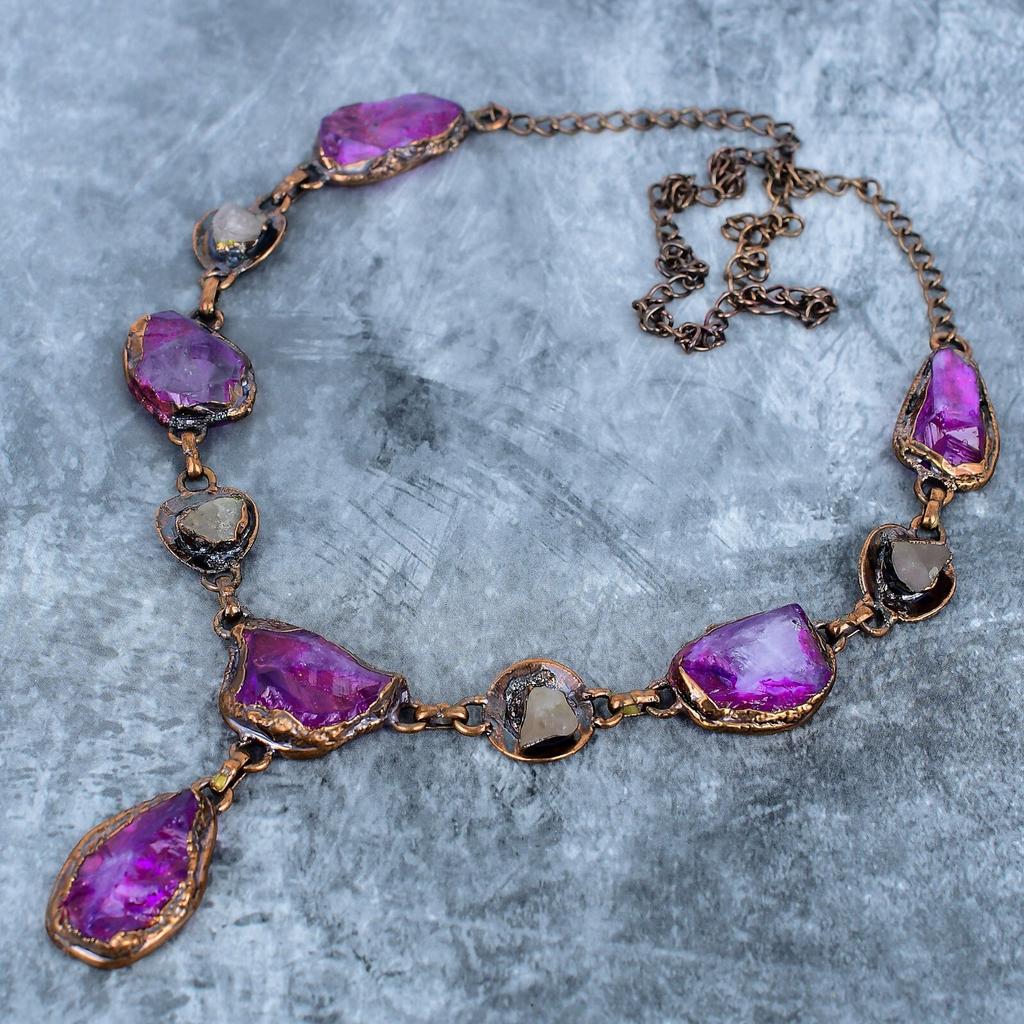 Friendship Day Sale Purple Quartz Stone Copper New Electroformed Chain Necklace VP-113