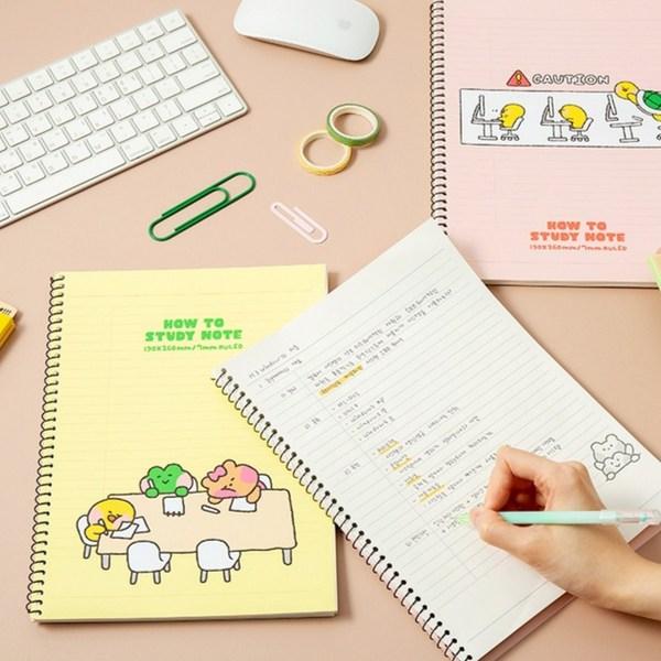 Line Friends Minini Jak się uczyć Notatnik na spirali 7mm 2-częściowy zestaw, koralowy, żółty, 2 zestawy