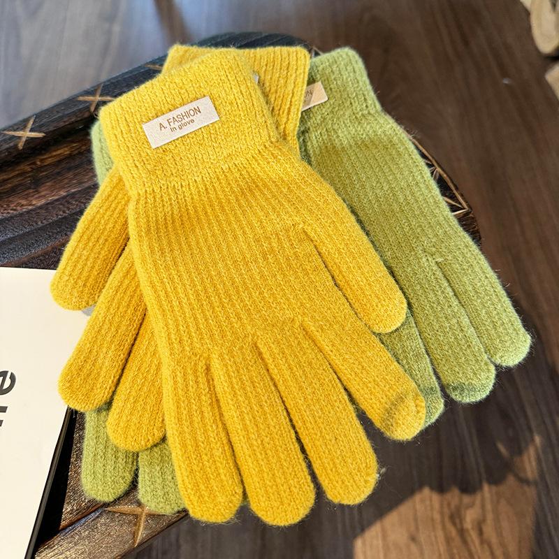 Korean version of knitted women's cold-proof thickened candy color labeling cycling fingers