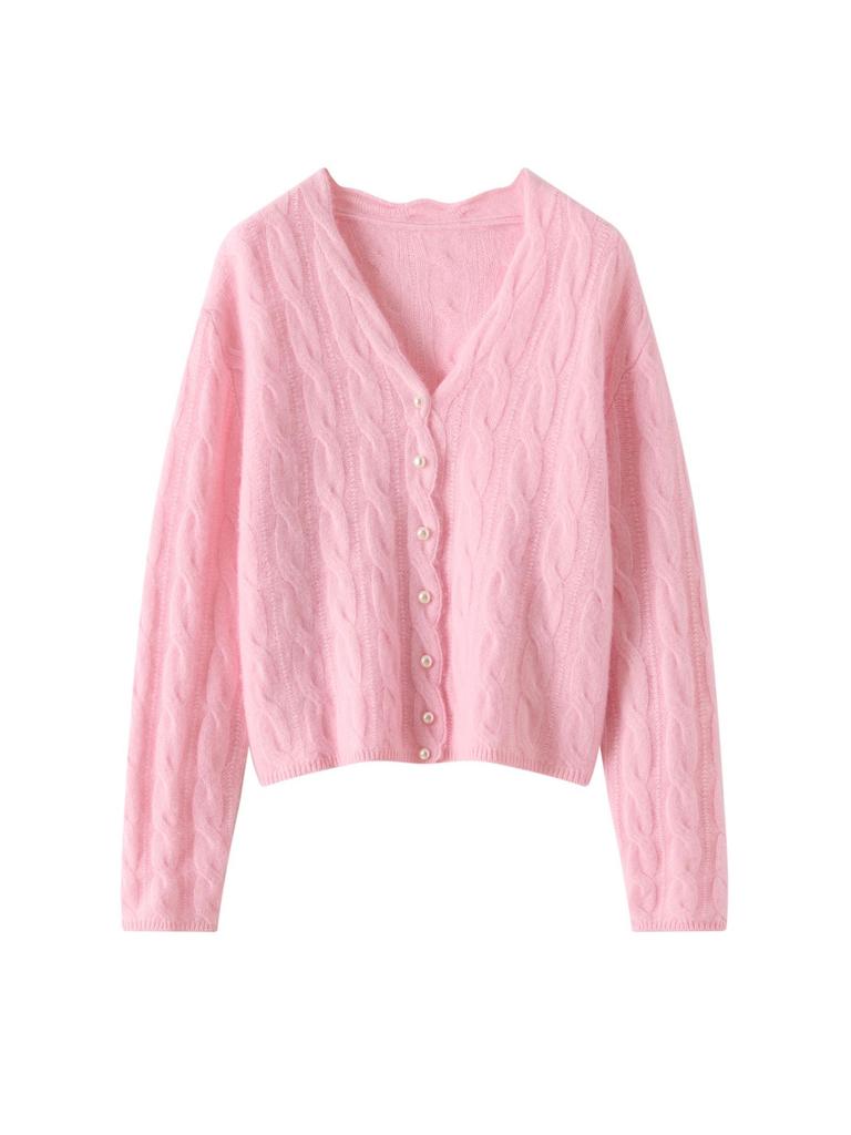 Women's Cashmere Cable Knit V-Neck Cardigan: Short, Single-Breasted, Trendy Autumn/Winter Sweater Coat