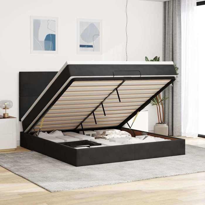 VidaXL Ottoman Bed Frame with Mattress Black 160x200 Cm Velvet, Bed Frame, Upholstered Bed Frame, Ottoman Bed Frame 3313411