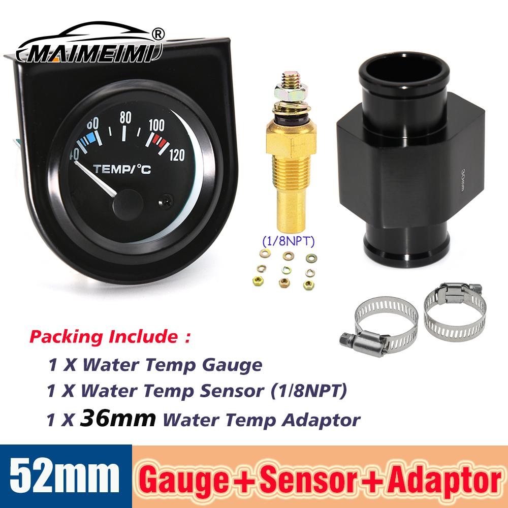 Car Water Temperature Gauge With Water Temp Joint Pipe Sensor Adapter 1/8NPT 52mm Temperatura Moto Internal replacement parts