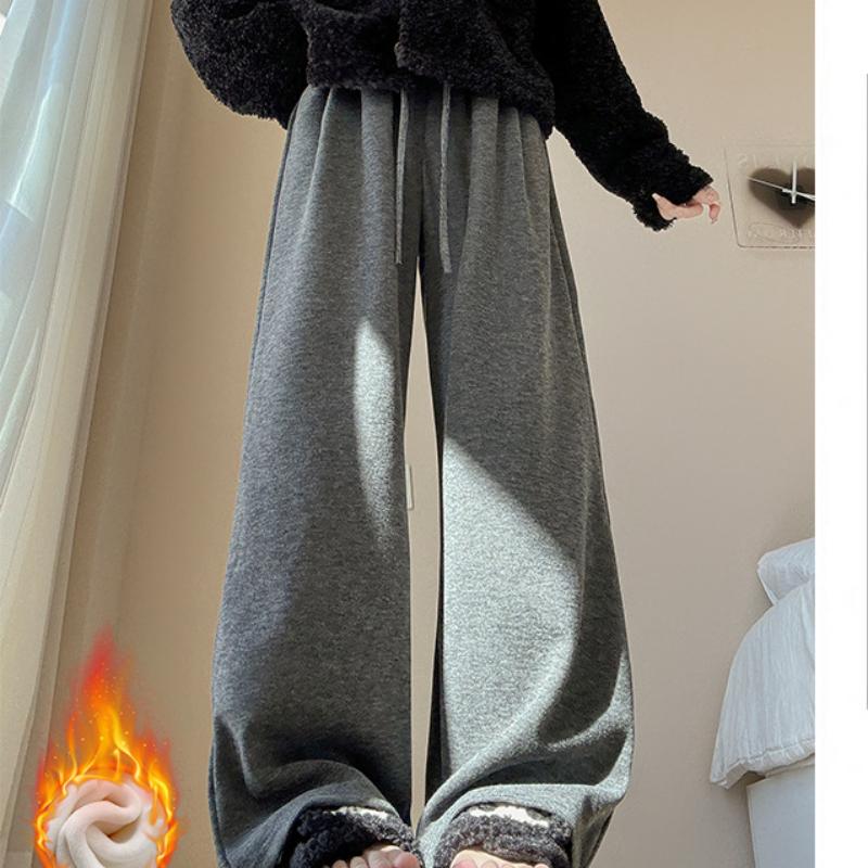 Curved Pocket Glutinous Rice Pants for Women's New Autumn and Winter Slim and Lazy Straight Pants Casual Plus Velvet Wide-leg Pants
