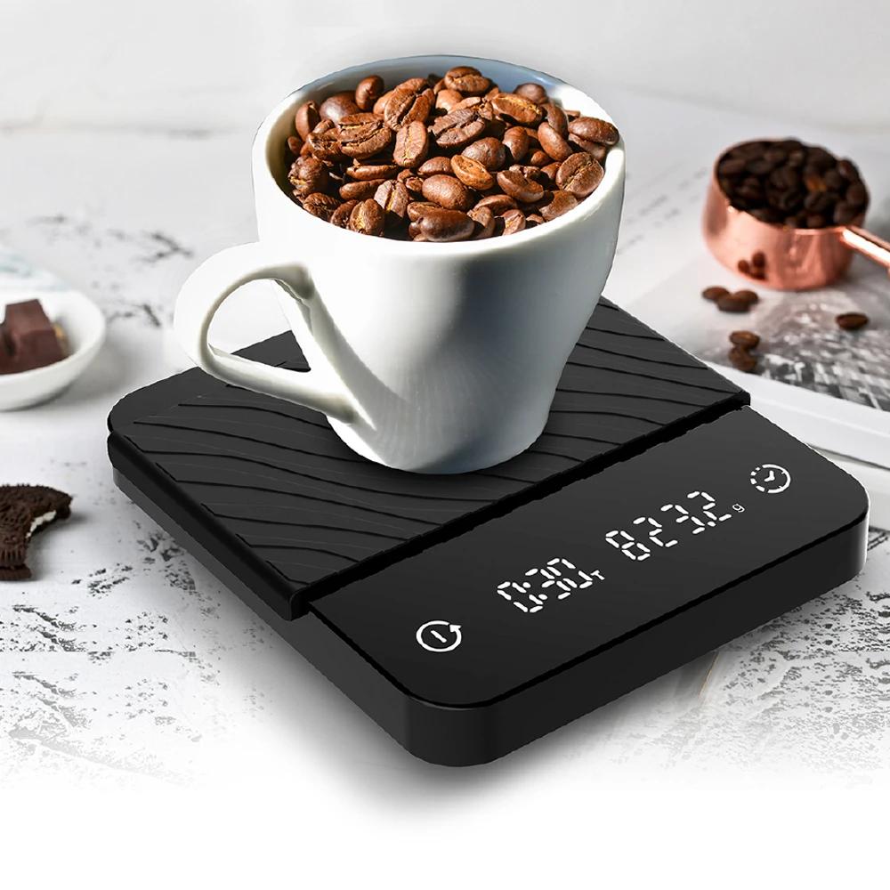 2kg 0.1g Digital Smart Drip Coffee Scale Timer Weighing Double-row Display Weight with Timer Household Drip Kitchen Scales