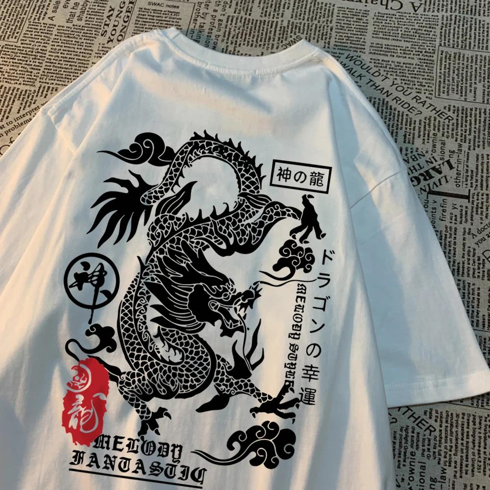 2025 Summer Dragon Harajuku Pattern T-shirt for Men, hip-hop clothing, summer T-shirt, summer cotton loose
