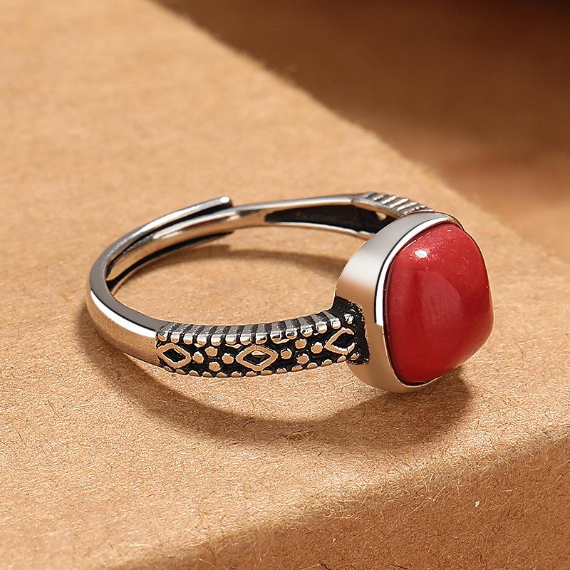 925 Sterling Silver Red Gemstone Ring Flowers Adjustable Simplicity Fashion Exquisite for Women Jewelry Wedding Gifts