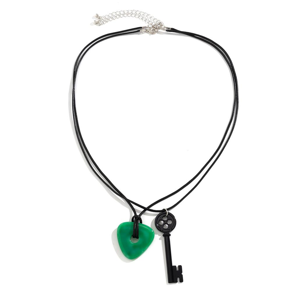 Retro triangular pick pendant necklace female, design sweet and cool key double-layer necklace jewelry