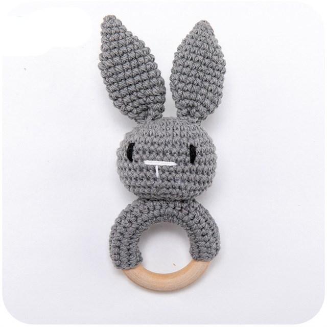 Handmade Crochet Animal Rattle Set Natural Beech Wood Ring Built In Bell Sound Teething Relief Fine Motor Skills Baby Toys Gift