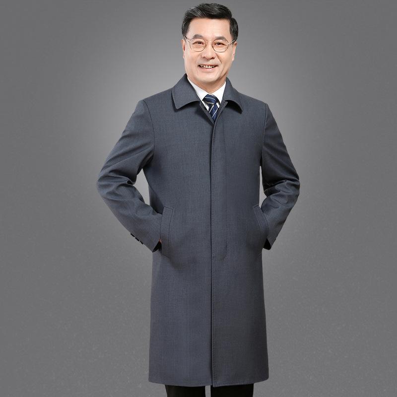 Men's Classic Car Trench Coat - Long Over-the-Knee Turn-Down Collar Outerwear for Middle-Aged and Elderly, Thickened for Spring, Autumn, and Winter.
