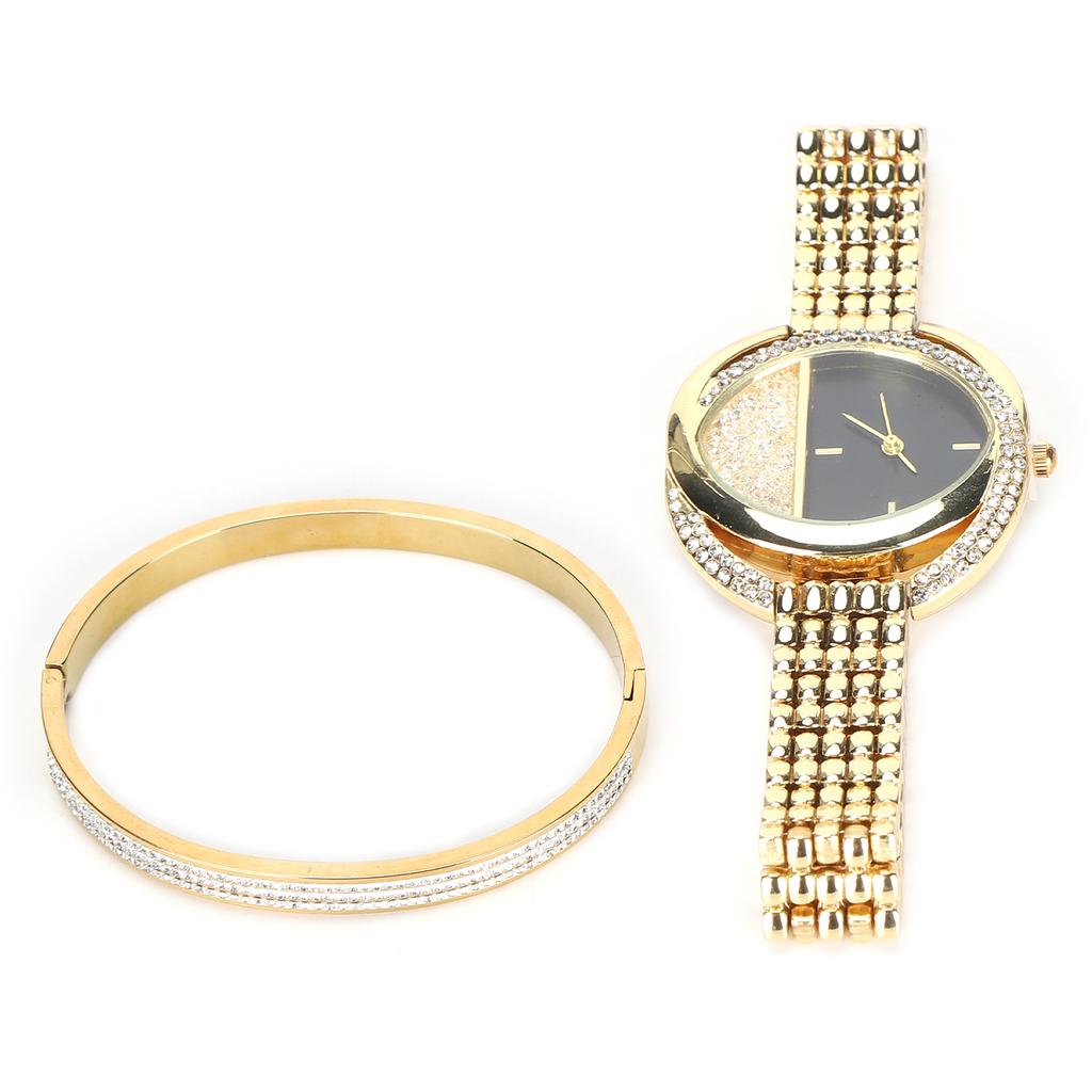 Set Bijuterii Femei Ceas cu Mecanism Quartz Brățară Oțel Titan Set Bijuterii Cadou Aniversar Auriu