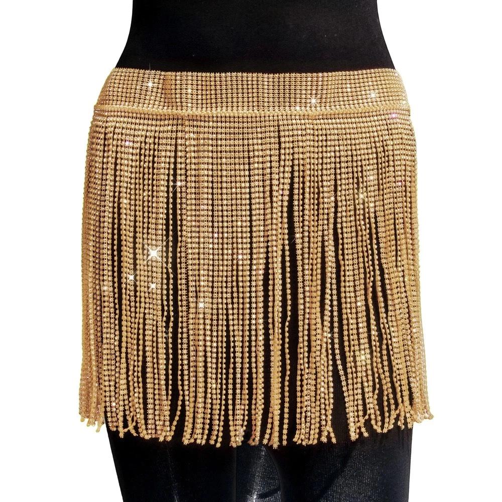 Glitzer Partykleid Polierter Tanzclub Rock Strassfransenrock Premium Taillenkette Zubehör für Ausgehen Abendgarderobe