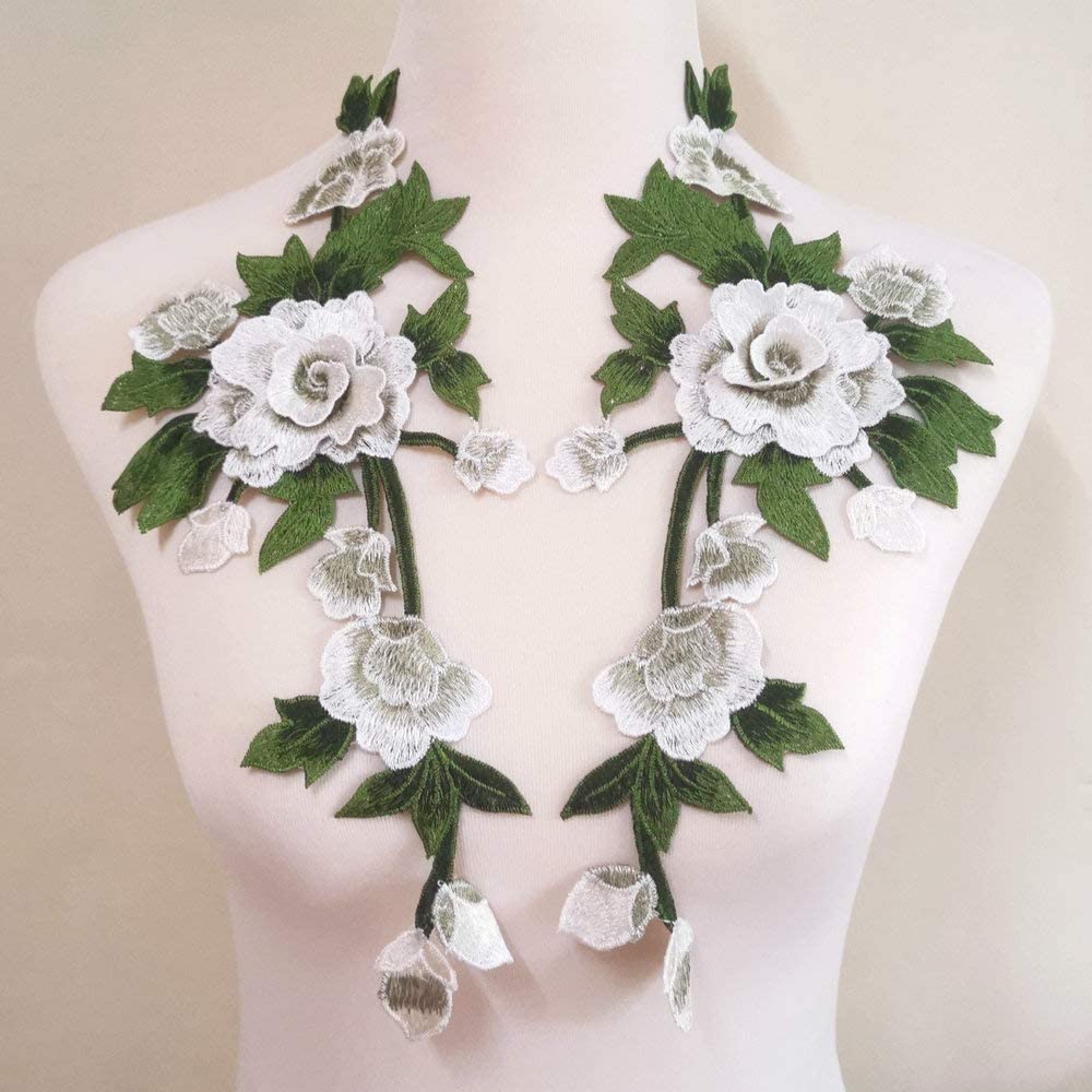 1 Pair Multi-Color Flower Embroidered Patch Neckline Collar Clothing Dress Applique Decoration