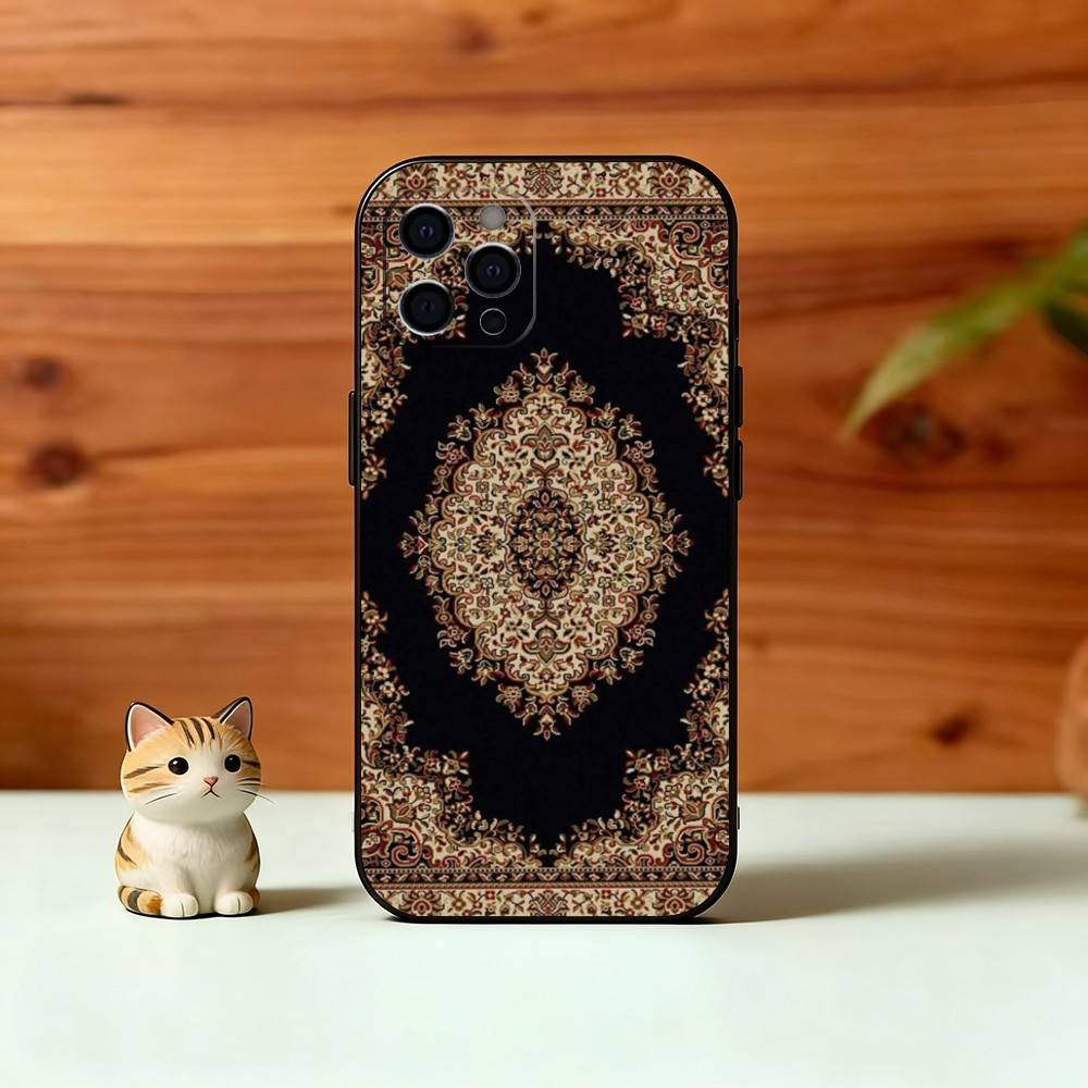 Vintage Persian Carpet Art Phone Case For iPhone 17, 16,15,14,13,12,11 Plus,Pro Max, Others Soft Black Cover