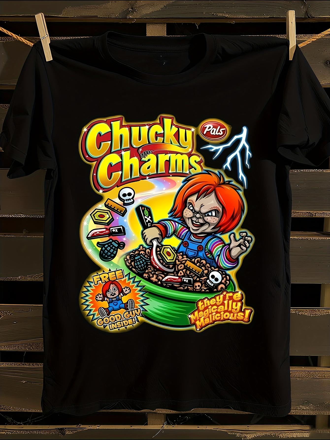 Chucky Charms Horror Funny T-Shirt Mens Tshirt Womens Tshirts with Letters Print Short Sleeves T-Shirt Casual Street Tee Shirt Top L