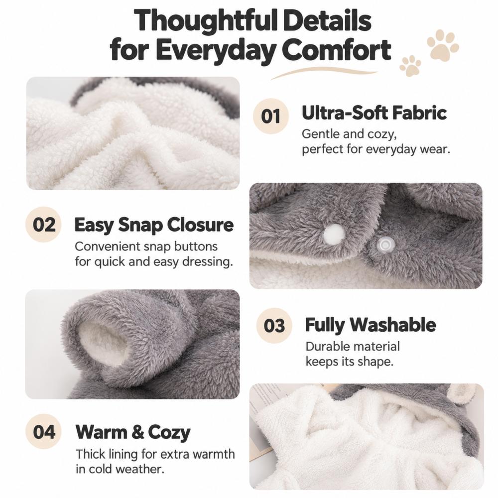 Hunde-Overall aus Polyester mit Fleece-Futter und Kapuze, Bären-Design, Vierbeinige Winter-Haustierkleidung für kleine Hunde