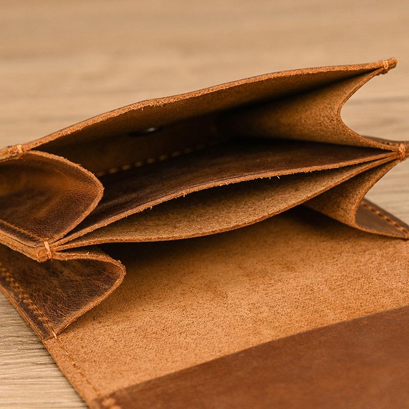 Leather Change Bag, Snap-Button Small Card Bag, Men'S And Women'S Retro First-Layer Cowhide Original Small Wallet, Broken Silver Bag.