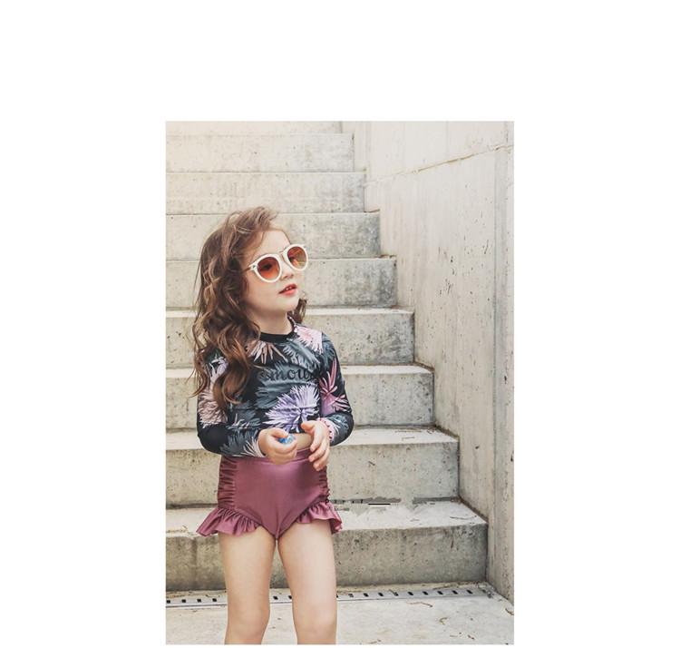 Korean Floral Long Sleeve Baby Girl Swimsuit - Retro Style