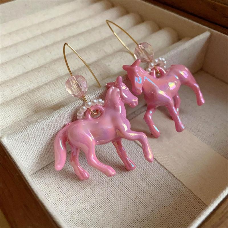 Handgefertigte Pferdehaken-Ohrringe aus Harz, Tierohranhänger mit Perlen, handgefertigte Ohrschmuck-Accessoires für stilvolle Frauen