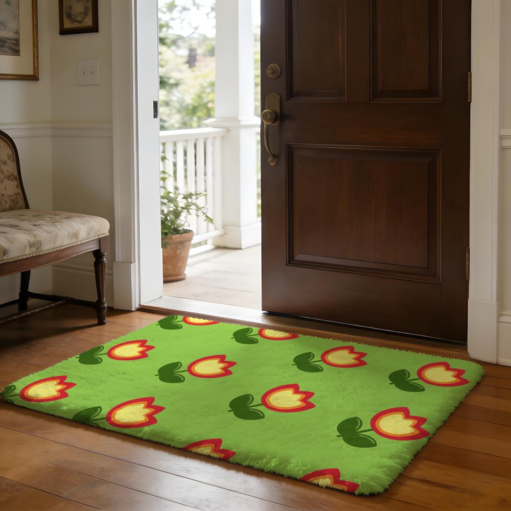 Cute Cartoon Tulip Floor Mat Soft Flannel Absorbent Mat Non-Slip Rug Home Bedroom Bathroom