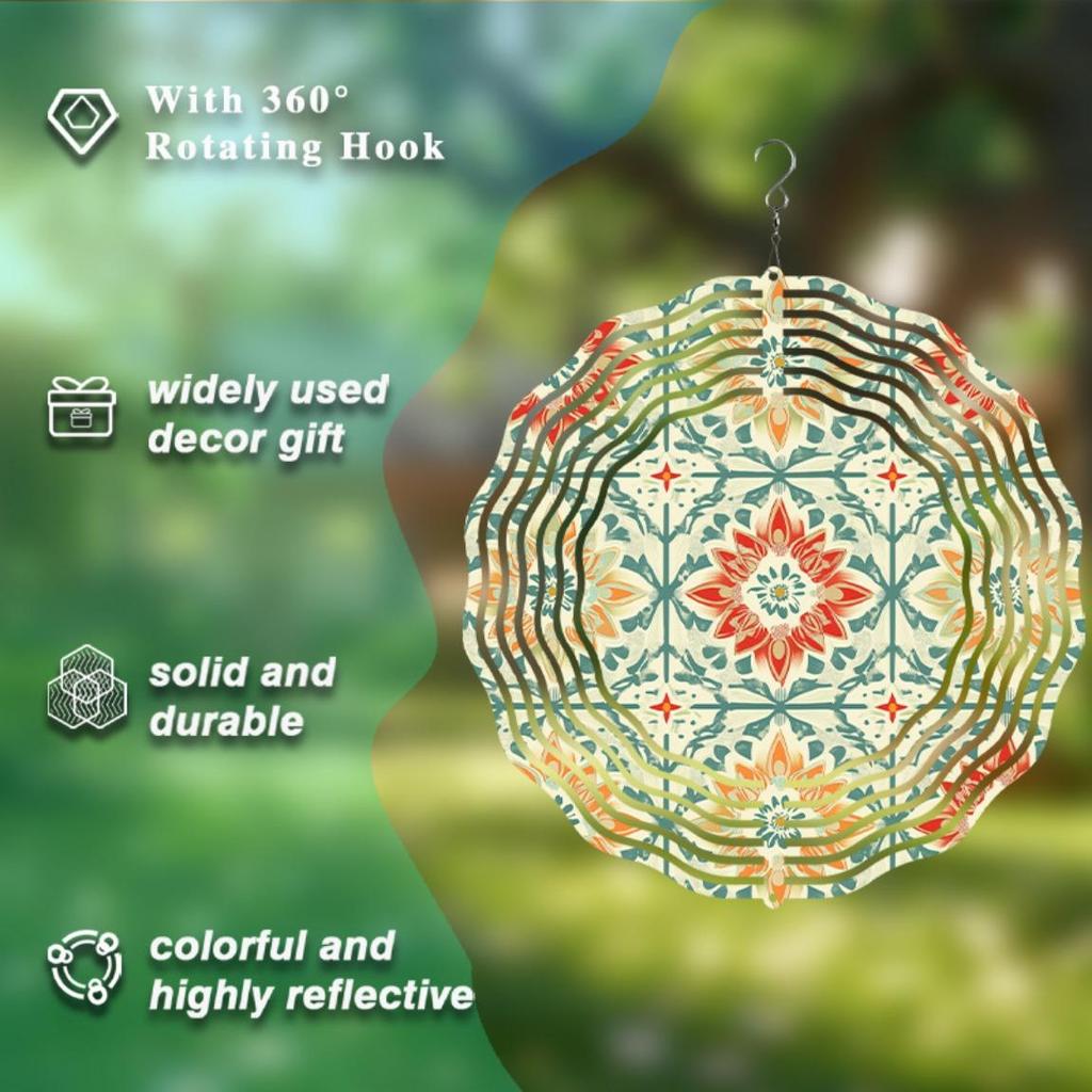 10 Inch Vintage Floral Wind Chime for Outdoor Garden Decor Rotating Hook Balcony Porch Decoration Durable Metal Wind Chime No Electricity