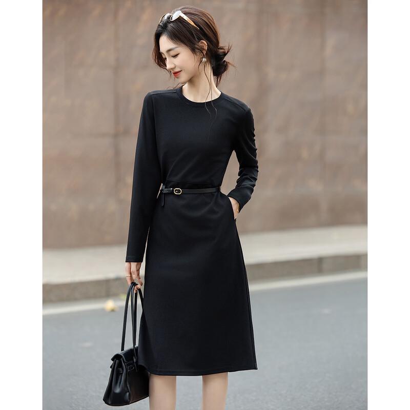 

Women s Round Neck Belted Straight Sweatshirt Dress M