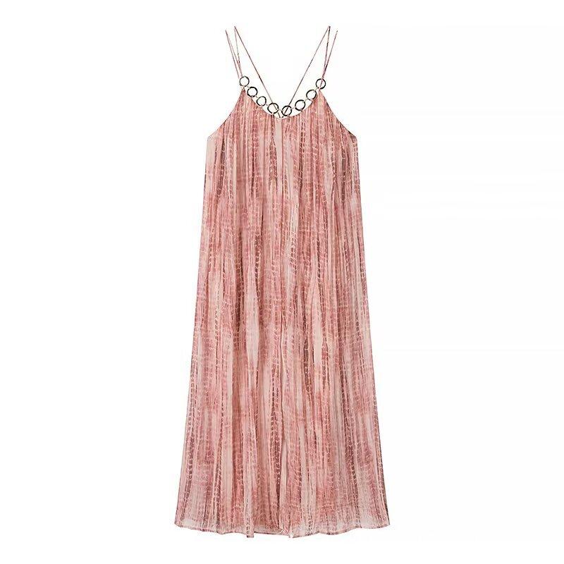 Wholesale women's clothing new European and American style fashion design ring decoration tie-dye suspender dress