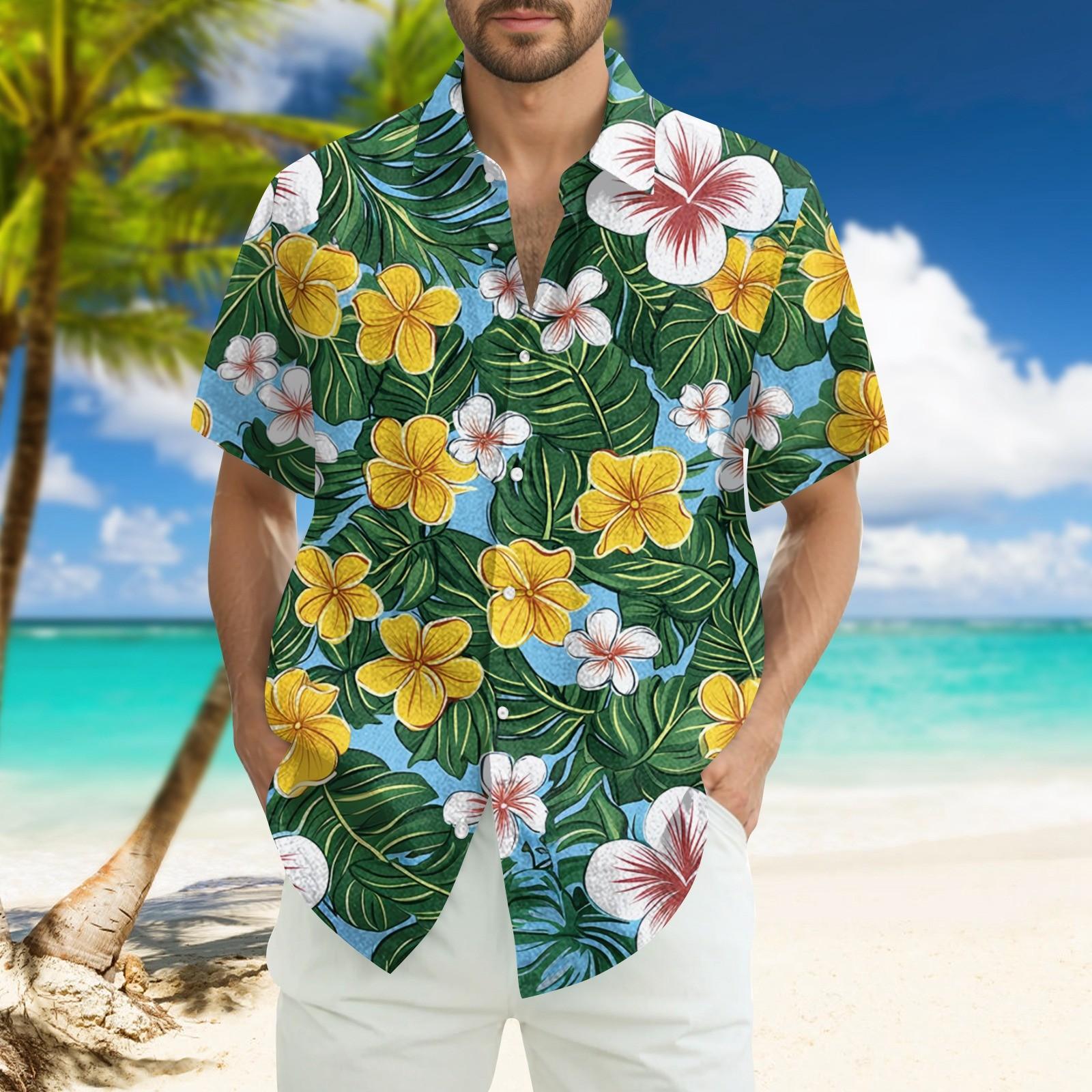 

Чоловіча модна вільна пляжна сорочка з гавайським принтом і коротким рукавом L армія зелений колір