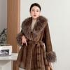 2025 New Fur Coat Fur Collar Leopard Print Winter Thick Autumn Winter Mid Length