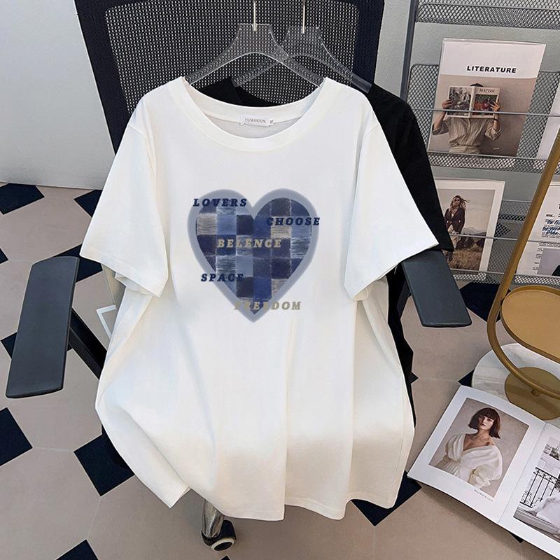 Plus Size Mid-Length Loose Fit Round Neck T-Shirt for Women (Short Sleeve) 3XL