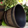 Yousheng Rustic Barrel-Style Round Planter, Wood-Inspired Finish Resin Planter with Built-In Drainage System, for Outdoor Patio And Garden