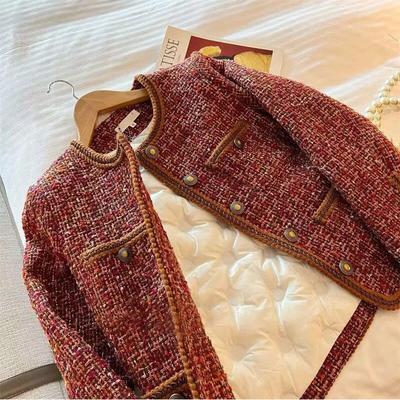 Small Scent Style Down Jacket for Women's Autumn New French Retro Celebrity Tweed Top