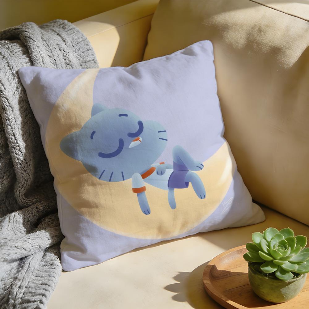 Cushion Cover Washed Linen Soft Breathable Decorative Case For Sofa Home Cartoon GGumball DDarwin Pillow cover