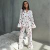 Europäisches und amerikanisches Herbst-Set aus reiner Baumwolle mit Liebesdruck, atmungsaktive und bequeme langärmelige Hose, Damen-Loungewear